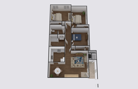 Floor plan for 3 beds, 2 baths, 1260 sqft